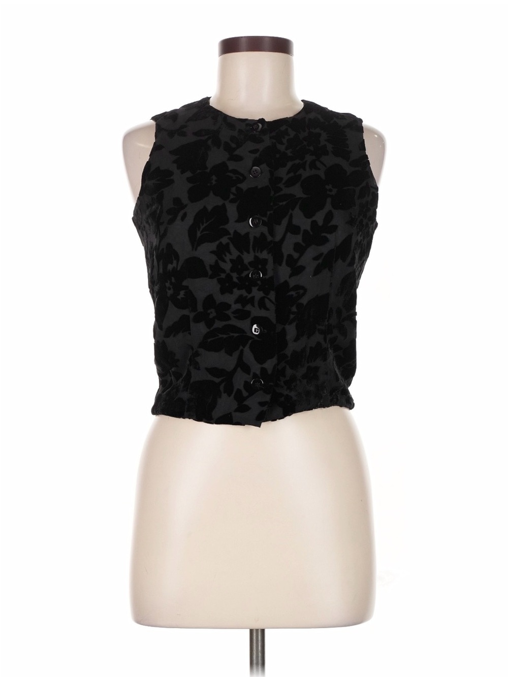 90s Vintage Pat Argenti Black Floral Burnout Whimsigoth Boho Sleeveless Vest